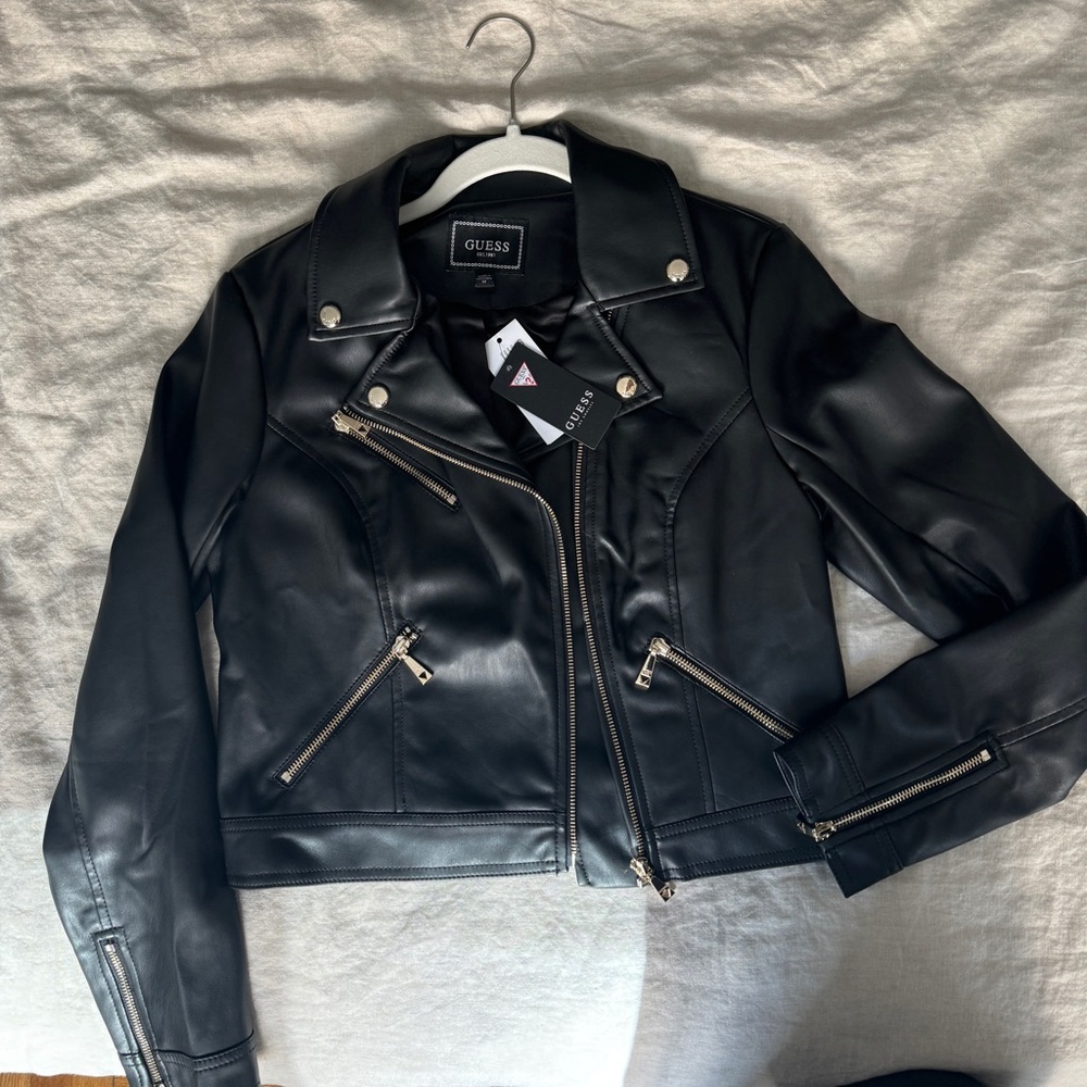 GUESS Faux leather jacket with gold hardware (NWT)
